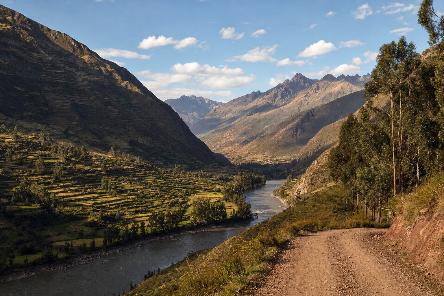 Terraced Andean slopes of the Sacred Valley near Urubamba, the cooler high-altitude region for ayahuasca retreats near Cusco